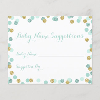Mint and Gold Baby Shower Name Suggestion Cards