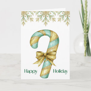 Mint and Gold Christmas Candy Cane Card