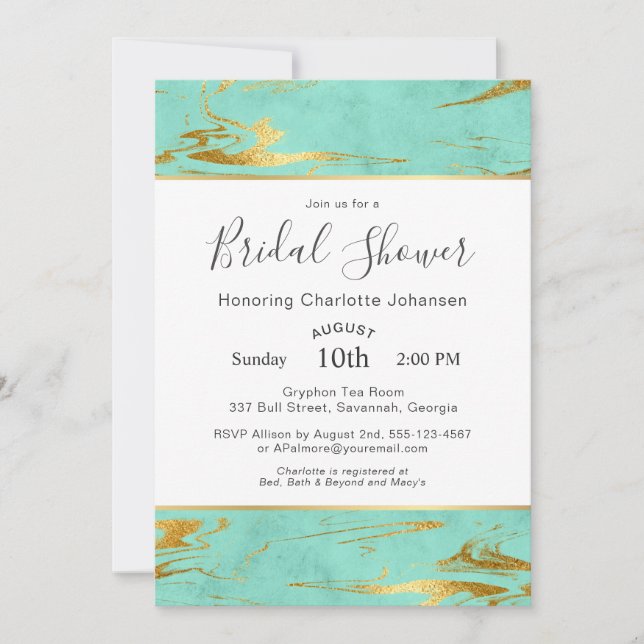 Mint and Gold Faux Foil Bridal Shower Invitation (Front)