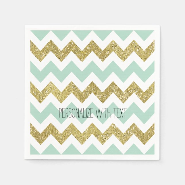 Mint and Gold Faux Glitter Chevron Napkin (Front)