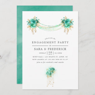Mint and Gold Floral Lights Engagement Party Invitation