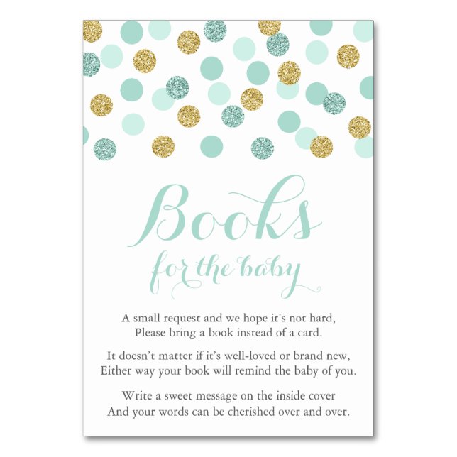 Mint and Gold Glitter Bring a Book Card Inserts (Front)