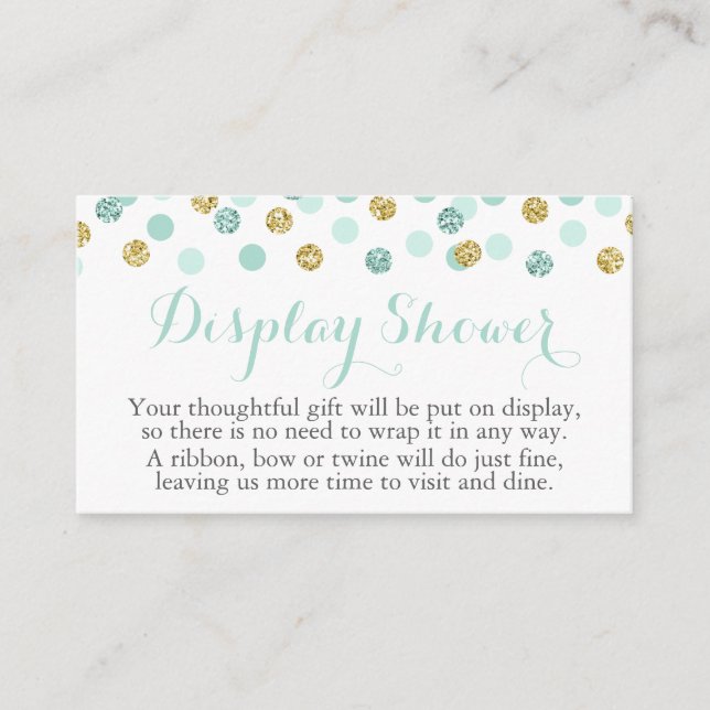 Mint and Gold Glitter Display Shower Insert Cards (Front)