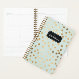 Mint and Gold Glitter Dots Year and Name Planner