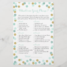Mint and Gold Glitter What's in Your Phone Game