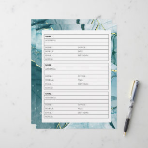 Mint and gold marble address book page