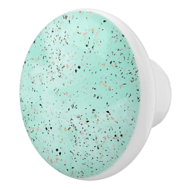 Mint and gold marble terrazzo design Confetti Ceramic Knob (Right)