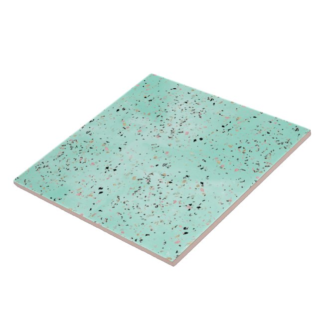 Mint and gold marble terrazzo design Confetti Ceramic Tile (Side)