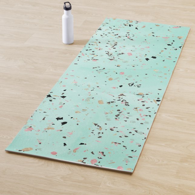 Mint and gold marble terrazzo design Confetti Yoga Mat (In Situ)