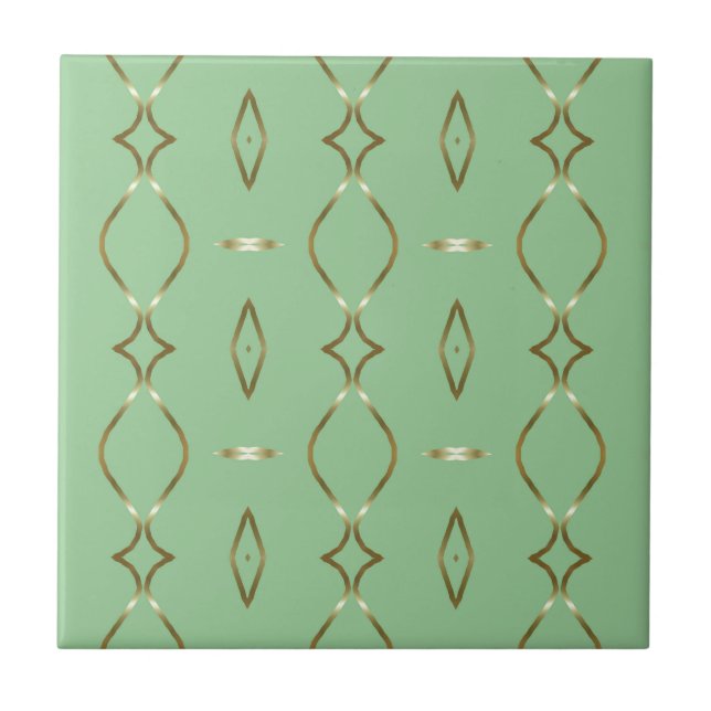 Mint and Gold Pattern Ceramic Tile (Front)