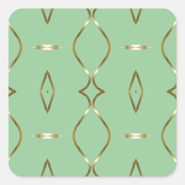 Mint and Gold Pattern Square Sticker (Front)