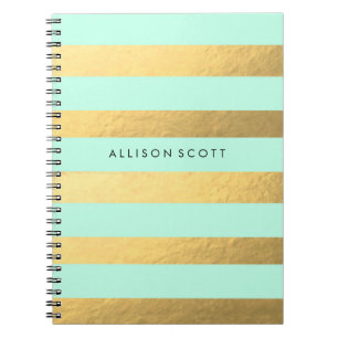 Mint And Gold Personalised Notebook