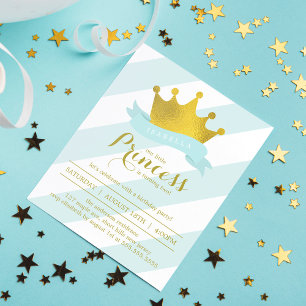Mint and Gold Princess Birthday Party Invitation