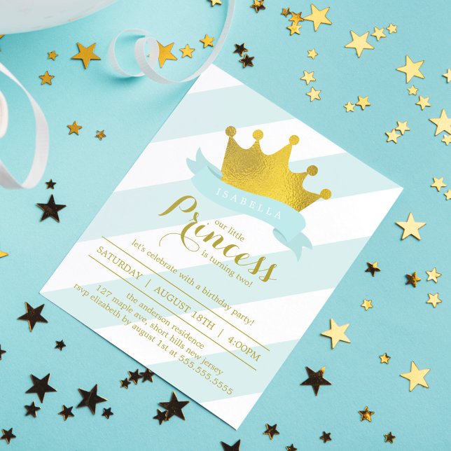 Mint and Gold Princess Birthday Party Invitation (Creator Uploaded)
