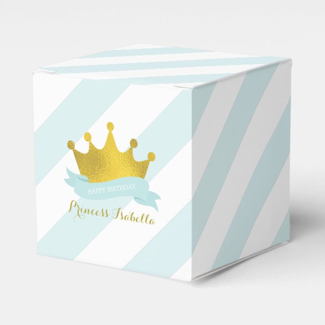 Mint and Gold Princess Tiara Birthday Party Favour Box (Front Side)