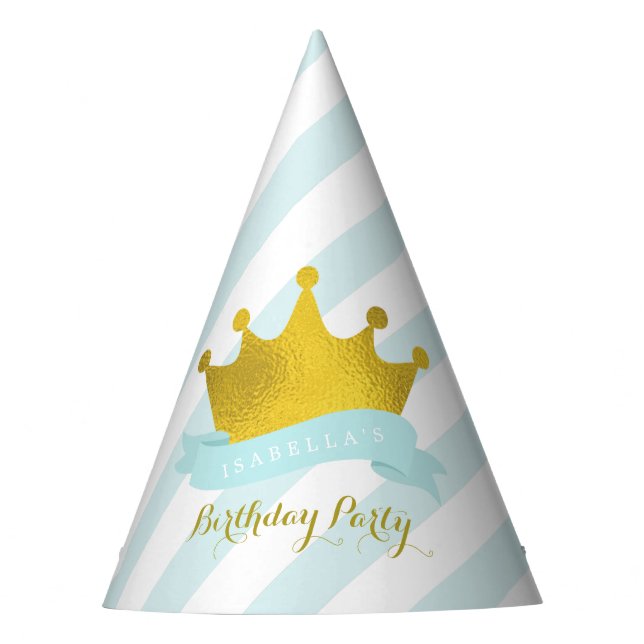 Mint and Gold Tiara Princess Birthday Party Hat (Front)