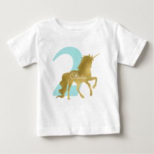 Mint and Gold Unicorn Milestone Birthday Baby T-Shirt