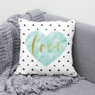Mint and Gold Watercolor "Love" Cushion