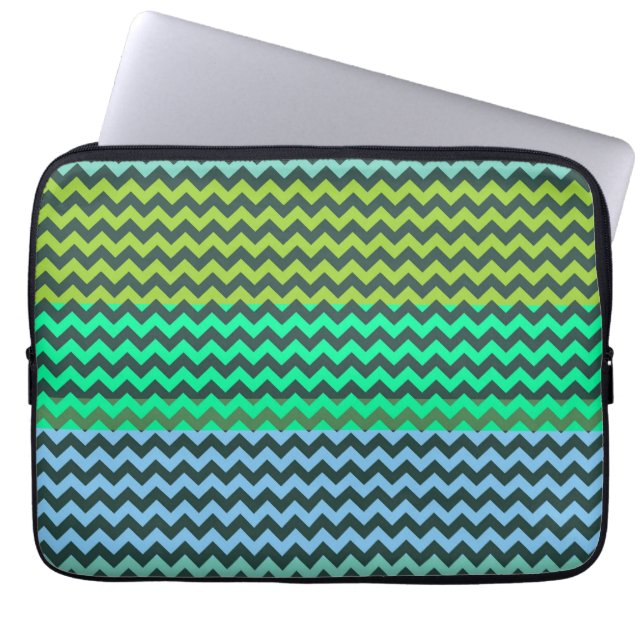 Mint and Green Chevron Zigzag Stripe Pattern Laptop Sleeve (Front)