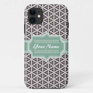 Mint and Grey Floral Trellis Pattern Personalised iPhone 11 Case