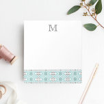 Mint and Grey Geometric Tribal Pattern Monogram Notepad<br><div class="desc">Dress up your daily notes and to-dos with this chic notepad. Design features a modern mint aqua and grey tribal pattern along the bottom, with a single initial monogram at the top in coordinating grey lettering. Need help customising? Looking for different colour? Let's work together! Contact me via the "Ask...</div>
