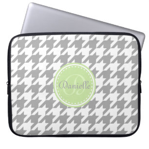 Mint and Grey Houndstooth Monogram Pattern Laptop Sleeve