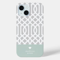 Mint and Grey Trellis Heart Monogram