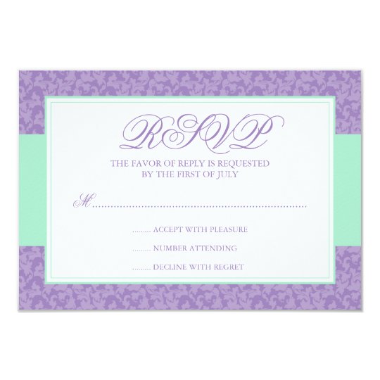 Mint and Lavender Damask Swirl Response Card
