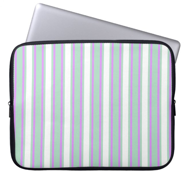 Mint and lilac candy stripes laptop sleeve (Front)