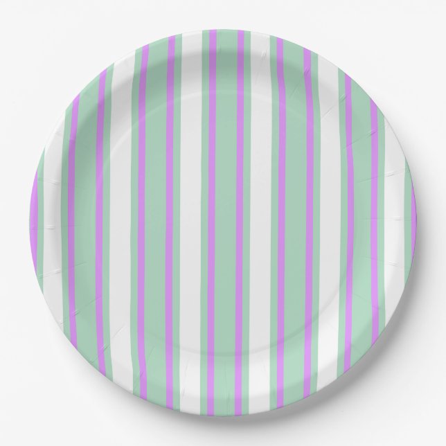 Mint and lilac candy stripes paper plate (Front)