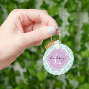 Mint and Lilac Modern Moroccan Custom Monogram Key Ring
