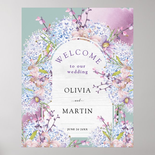Mint and Mauve Wedding Watercolor Floral Poster (Front)