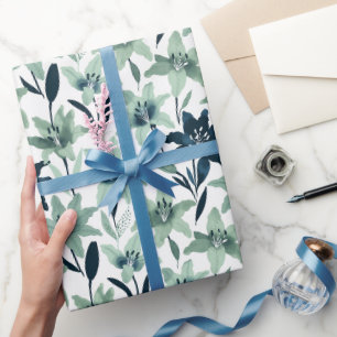 Mint and Navy Abstract Lily Wrapping Paper