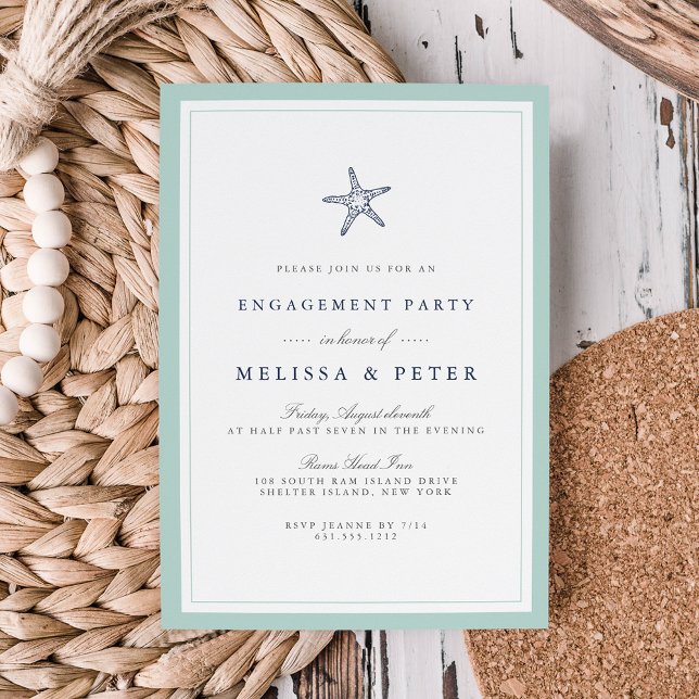 Mint and Navy Starfish Engagement Party Invitation (Creator Uploaded)