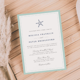 Mint and Navy Starfish Nautical Wedding Invitation