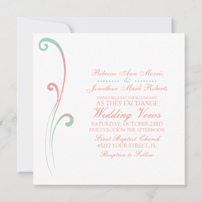 Mint and Peach Faded Flourish Wedding Invitation (Front)