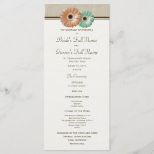 Mint and Peach Gerbera Daisy Wedding Program