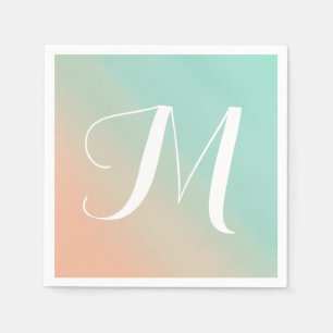 Mint and Peach Ombre Fade Monogram Napkin