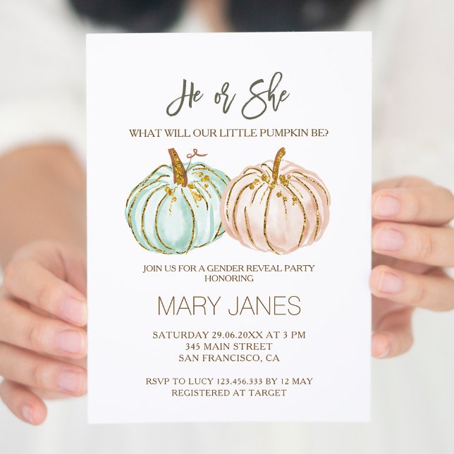 Mint and Peach Pumpkin Gender Reveal Invitation (Creator Uploaded)