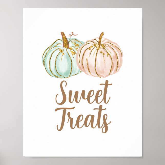 Mint and Peach Pumpkin Gold Sweet Treats sign (Front)