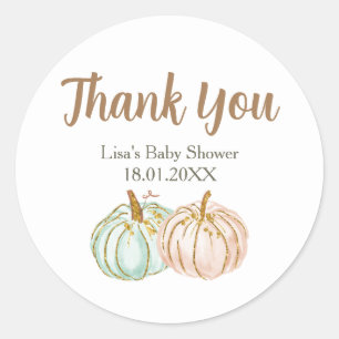 Mint and Peach Pumpkin Gold Thank You Sticker