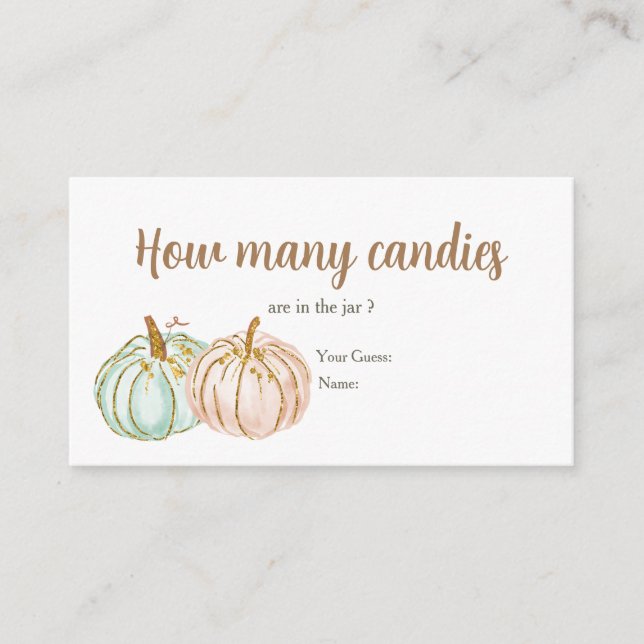 Mint and Peach Pumpkin How Many Candies Enclosure Card (Front)