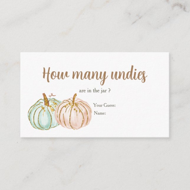 Mint and Peach Pumpkin How Many Undies Enclosure Card (Front)