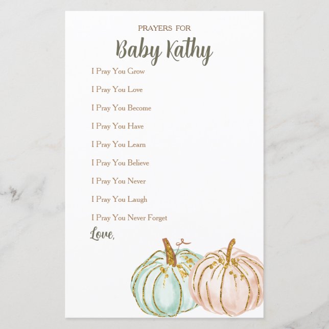 Mint and Peach Pumpkin Love Prayers for Baby Sign (Front)