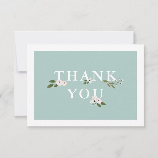 Mint and Pink Baby Shower Flat Thank you RSVP Card (Front)
