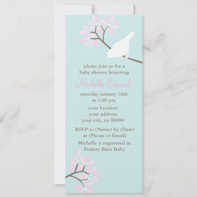 Mint and Pink Birds Baby Shower Invitation (Front)