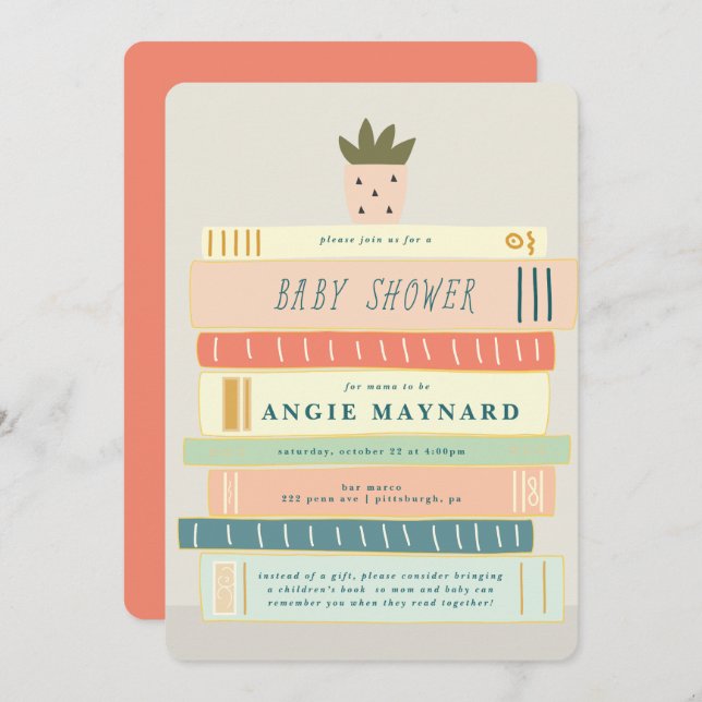 Mint and Pink Books For Baby Baby Shower Invitation (Front/Back)