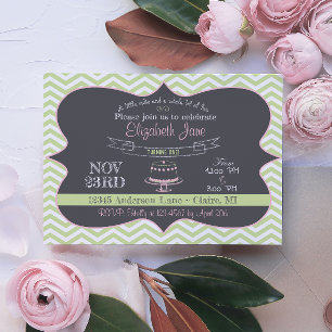 Mint and Pink Chalkboard Cake Birthday Invite