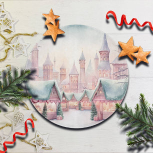 Mint and Pink Cosy Christmas Market - Winter Scene Cutting Board