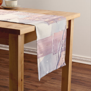 Mint and Pink Cosy Christmas Market - Winter Scene Short Table Runner